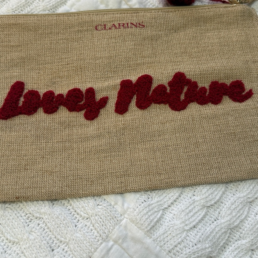 Clarins LOVES NATURE Up Cosmetic Toiletry Burlap Pouch Bag - Picture 3 of 8